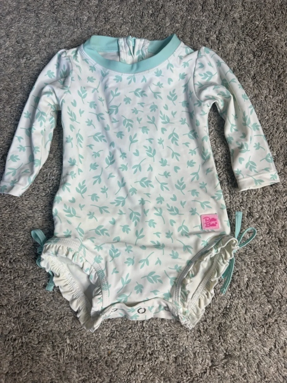 RuffleButts Whimsical Charm Long Sleeve One Piece Rash Guard swimsuit 3-6 mo